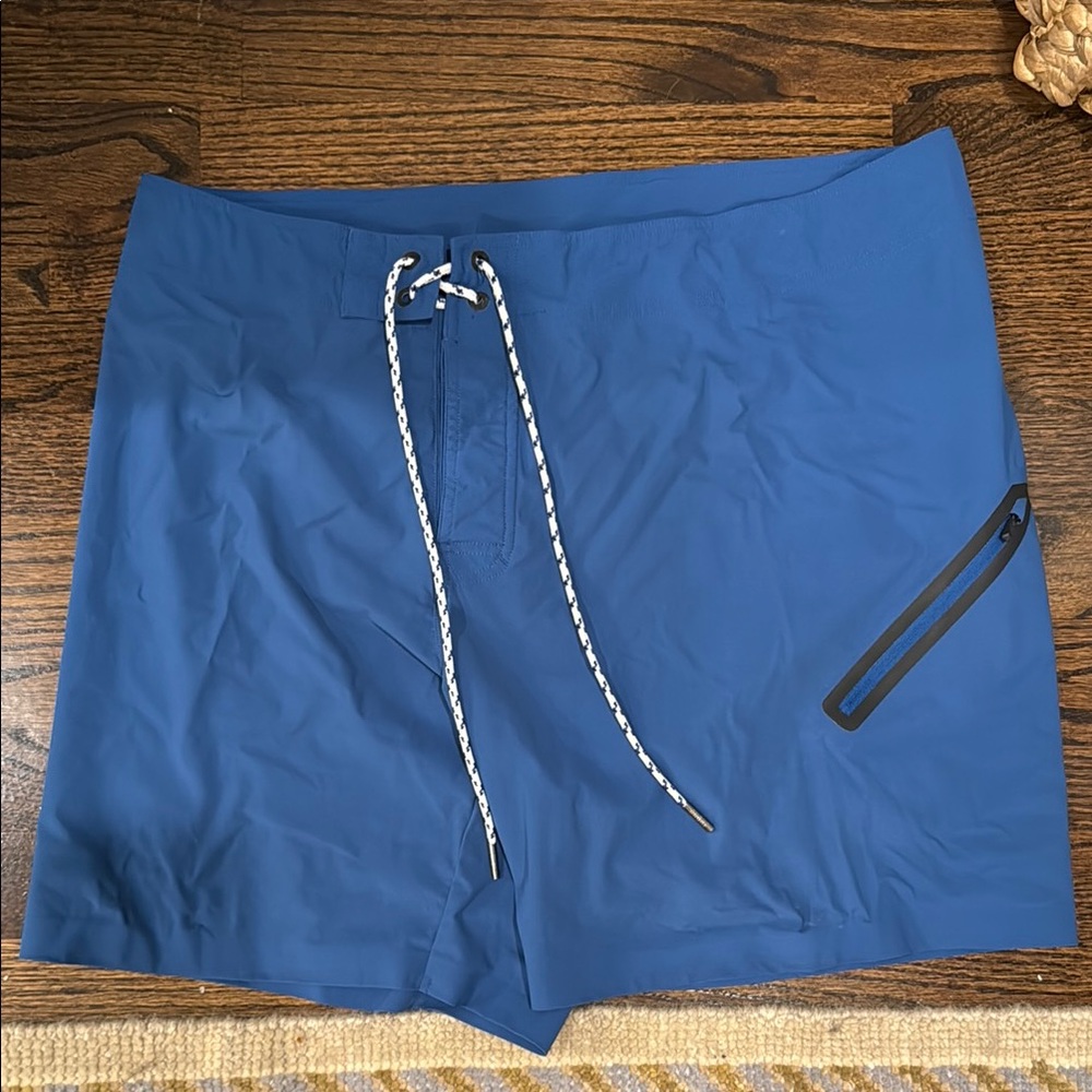 RHONE Blue Men’s Swim Trunks with Drawstring